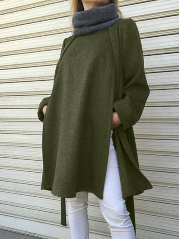 
	Solid Color Knotted O-neck Long Sleeve Casual Sweatshirt