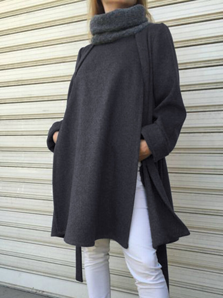 
	Solid Color Knotted O-neck Long Sleeve Casual Sweatshirt