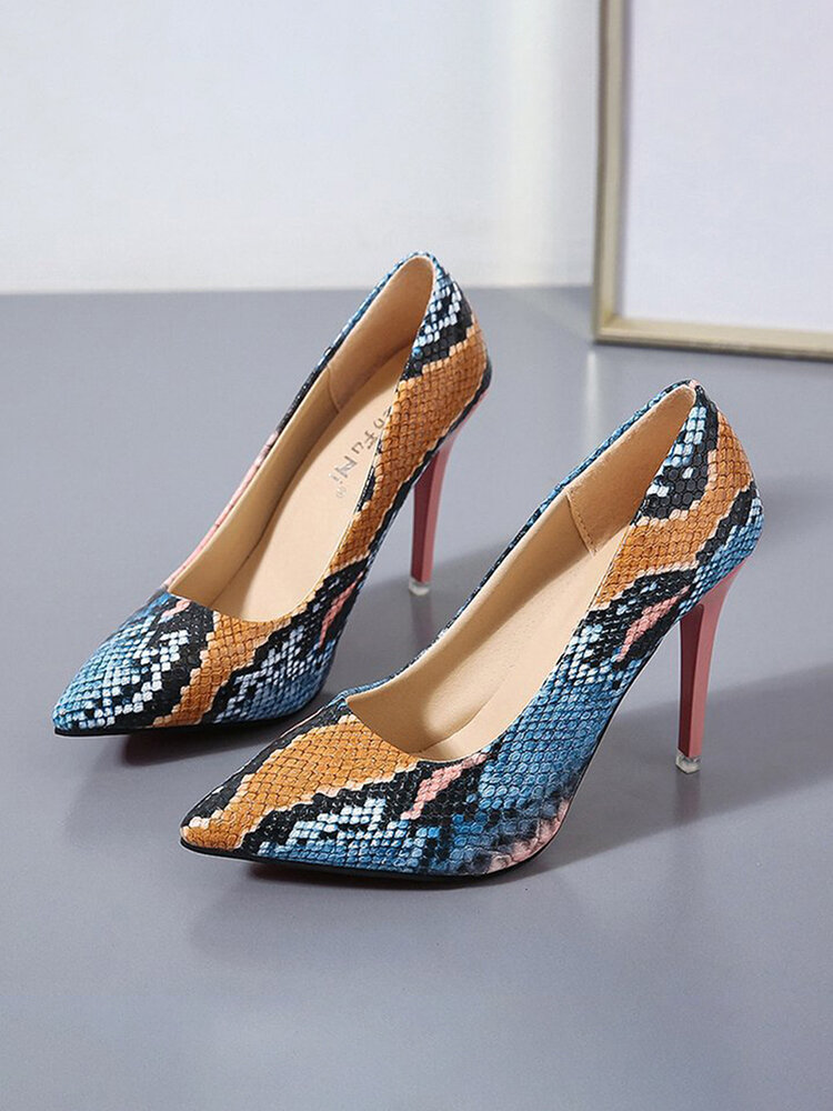 
	Women Colorful Snake Pattern Pointed Toe Slim High Heels Halloween Party Pumps