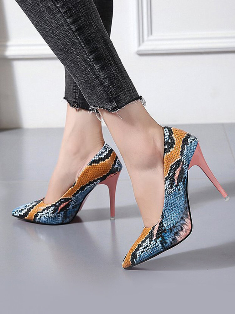 
	Women Colorful Snake Pattern Pointed Toe Slim High Heels Halloween Party Pumps