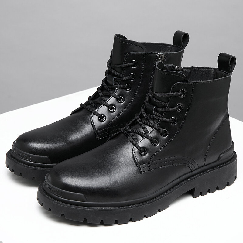 
	Men Stylish Black Lace Up Non Slip Casual Tooling Martin Boots