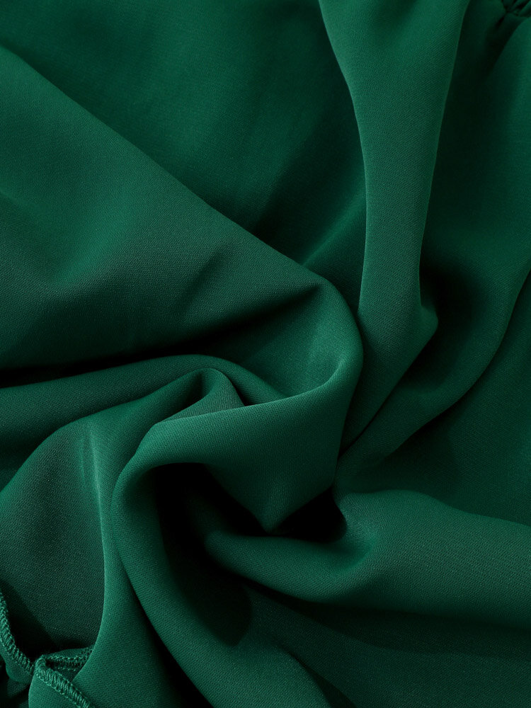 
	Solid Elastic Waist Ruffle Tie Front Long Sleeve Casual Dress