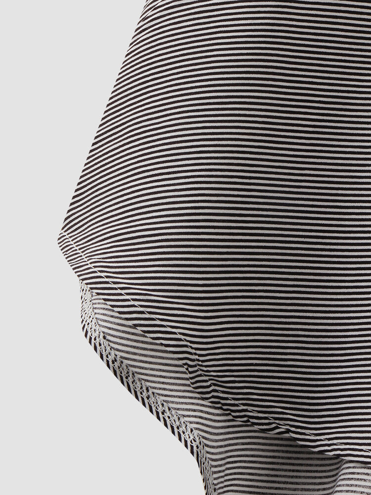 
	Stripe Print Pocket Tie Front Long Sleeve Lapel Dress