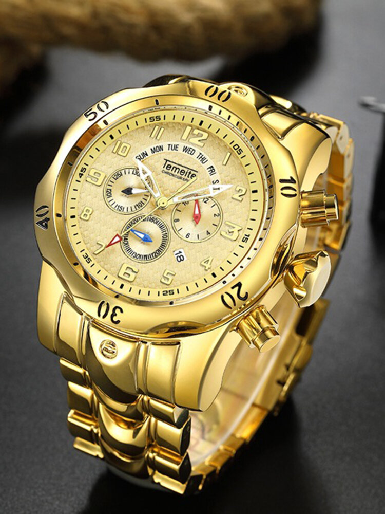 
	Large Dial Men Business Watch Multifunctional Luminous Calendar Waterproof Quartz Watch