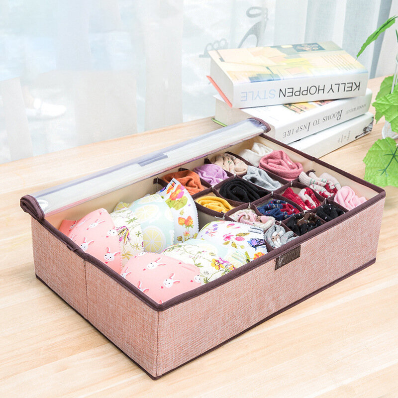 
	6 Colors Large Capacity Linen Storage Box Basket Clothes Bras Storage Bag