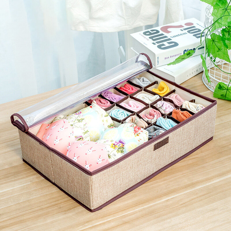 
	6 Colors Large Capacity Linen Storage Box Basket Clothes Bras Storage Bag