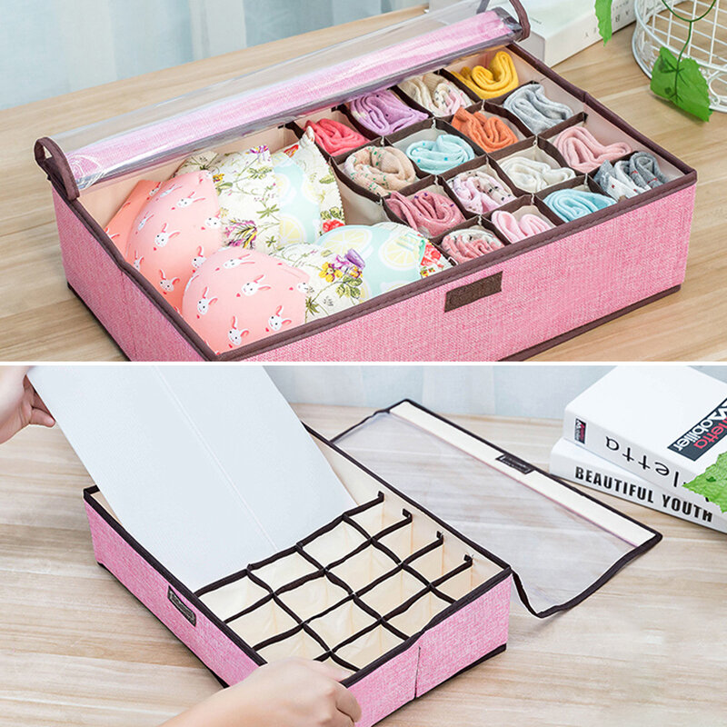 
	6 Colors Large Capacity Linen Storage Box Basket Clothes Bras Storage Bag