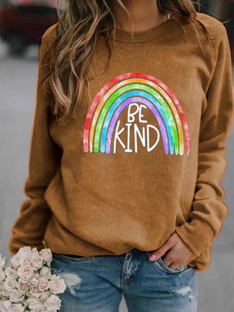 
	Rainbow Print O-neck Long Sleeve Casual Sweatshirt for Women