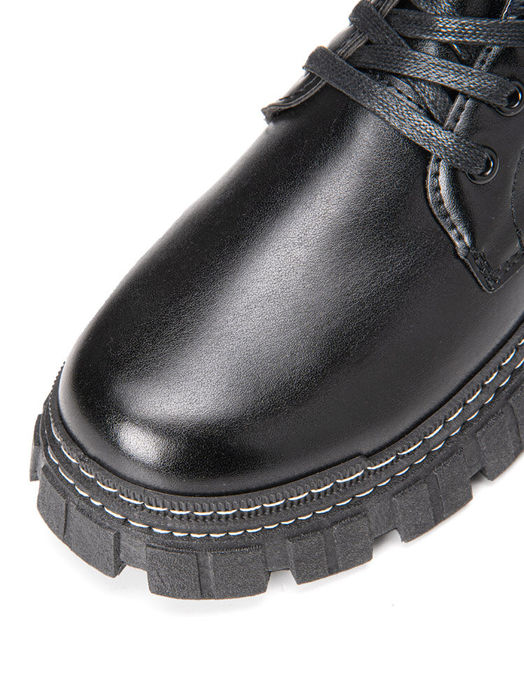 
	Men Black Comfort Round Toe Pure Color PU Leather Mid Calf Boots