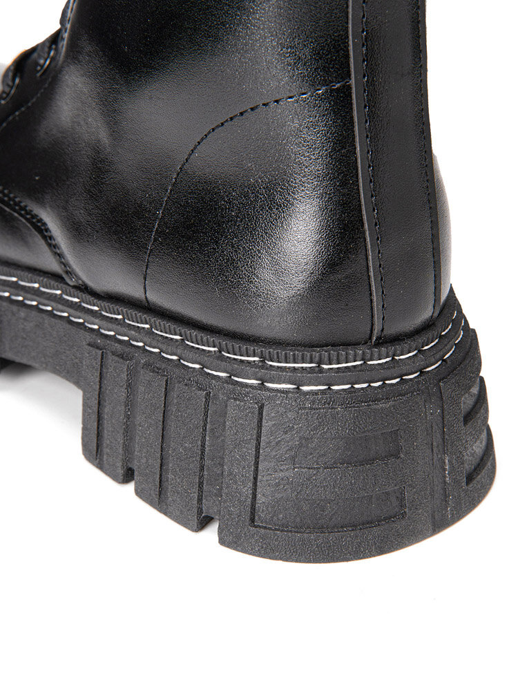 
	Men Black Comfort Round Toe Pure Color PU Leather Mid Calf Boots