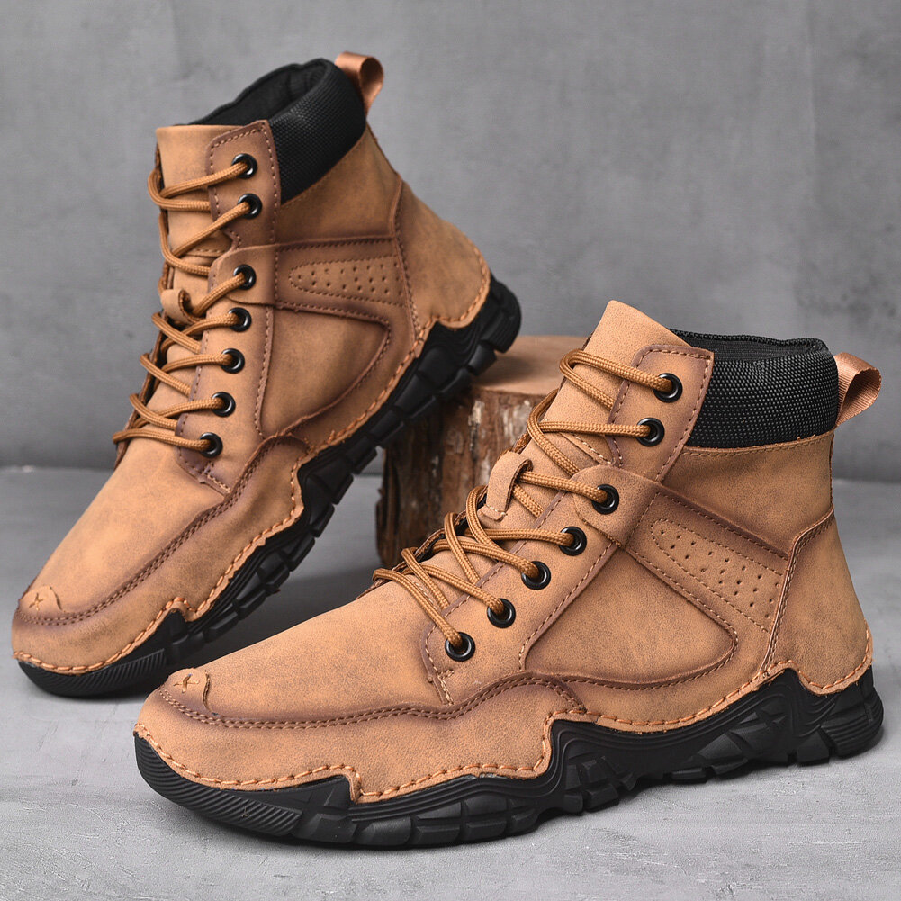 
	Men Comfort Microfiber Leather Work Style Lace Up Ankle Boots