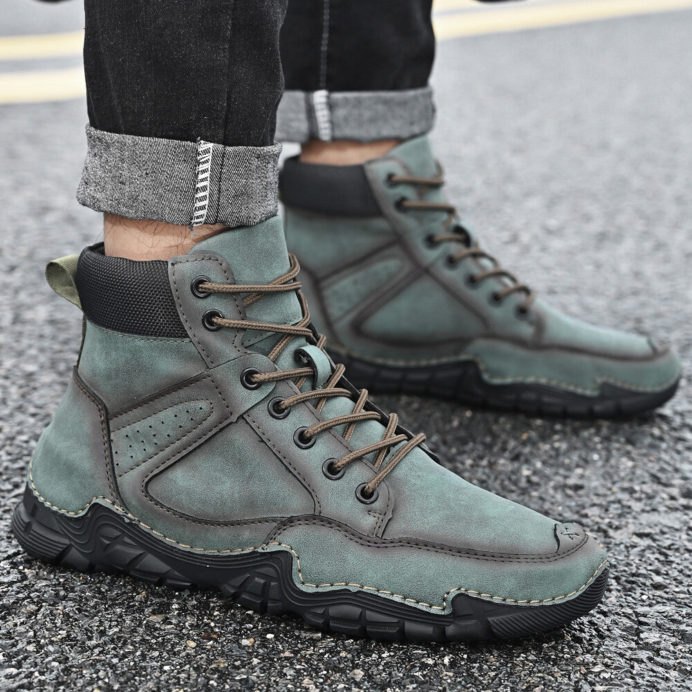 
	Men Comfort Microfiber Leather Work Style Lace Up Ankle Boots