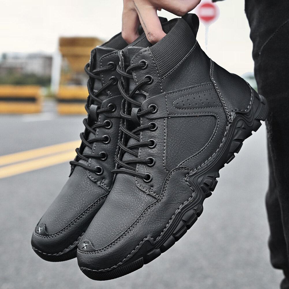 
	Men Comfort Microfiber Leather Work Style Lace Up Ankle Boots