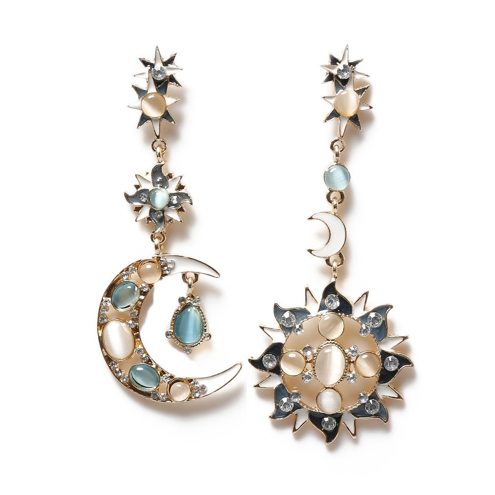 
	Stylish Trendy Star Sun Moon Rhinestone Crystal Stellar Dangle Earrings for Women Bohemian Jewelry