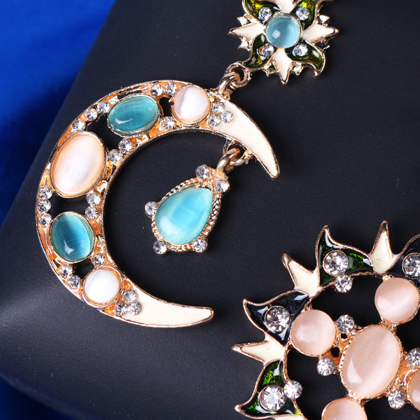
	Stylish Trendy Star Sun Moon Rhinestone Crystal Stellar Dangle Earrings for Women Bohemian Jewelry
