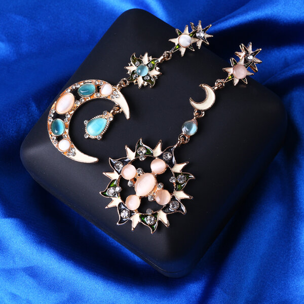 
	Stylish Trendy Star Sun Moon Rhinestone Crystal Stellar Dangle Earrings for Women Bohemian Jewelry