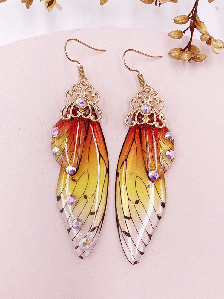 
	Vintage S925 Sterling Silver Butterfly Long Cicada Wings Gradient Earrings