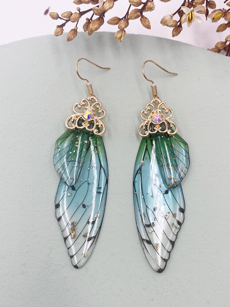 
	Vintage S925 Sterling Silver Butterfly Long Cicada Wings Gradient Earrings