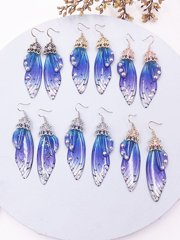 
	Vintage S925 Sterling Silver Butterfly Long Cicada Wings Gradient Earrings