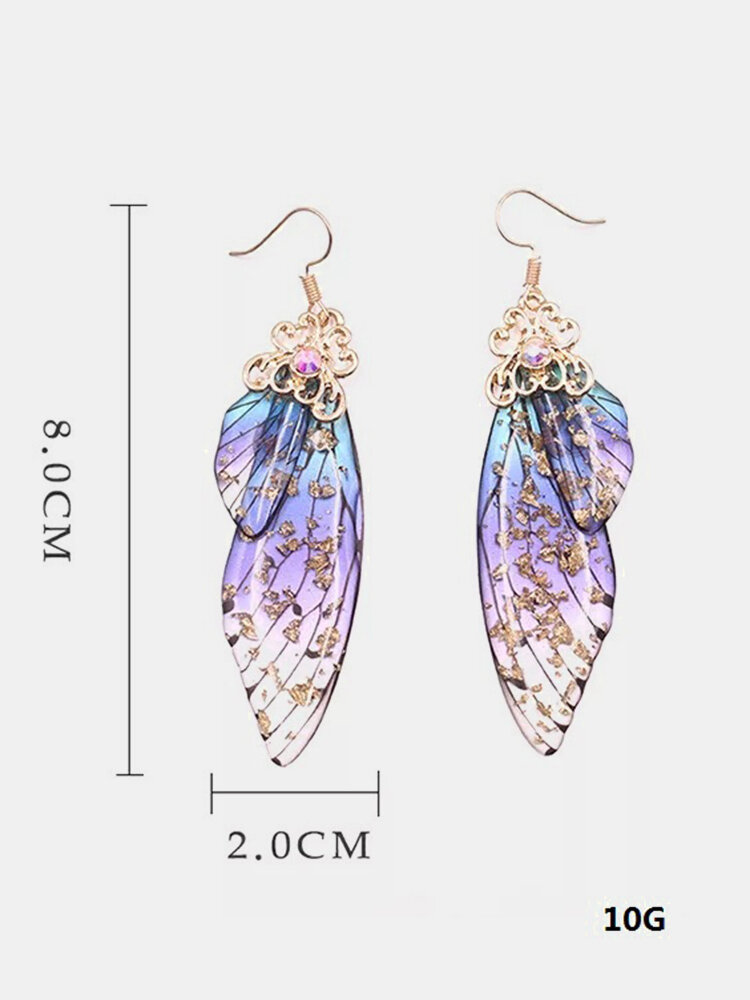 
	Vintage S925 Sterling Silver Butterfly Long Cicada Wings Gradient Earrings