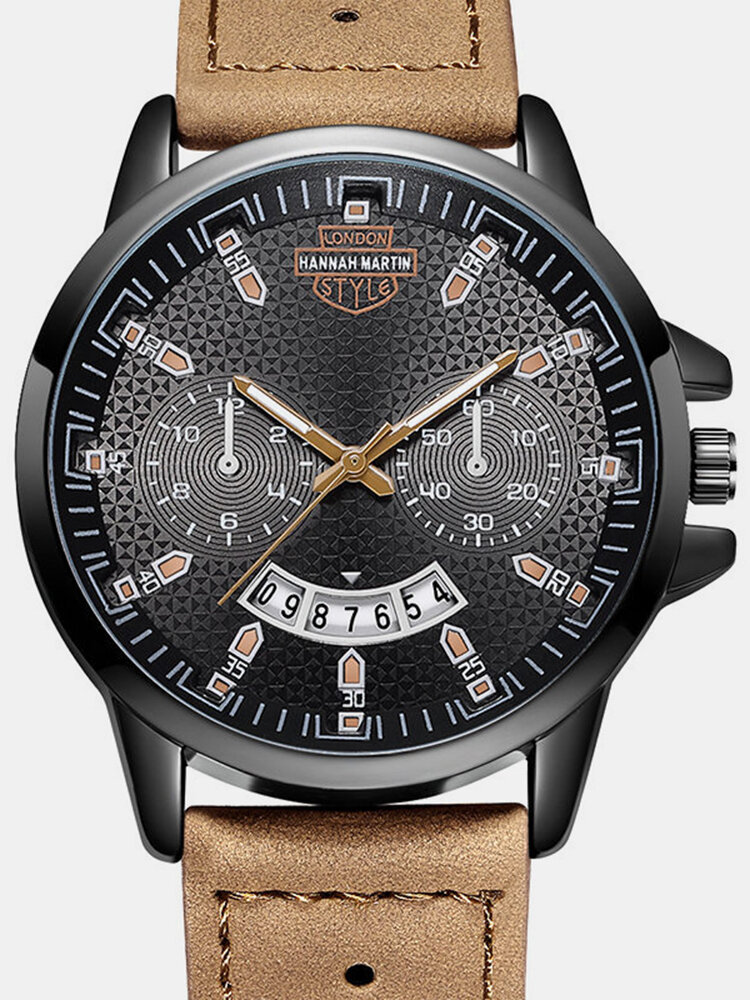 
	Vintage Men Watch Spiral Dial Leather Band Waterproof Calendar Quartz Watch