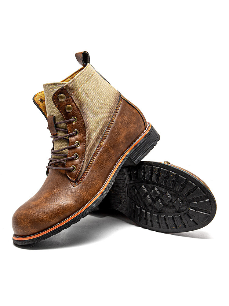 
	Men Retro PU Non Slip Splicing Casual Short Calf Boots