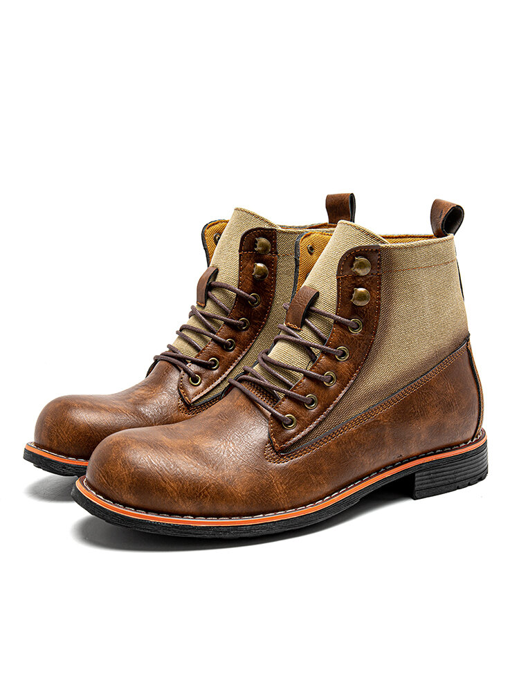 
	Men Retro PU Non Slip Splicing Casual Short Calf Boots