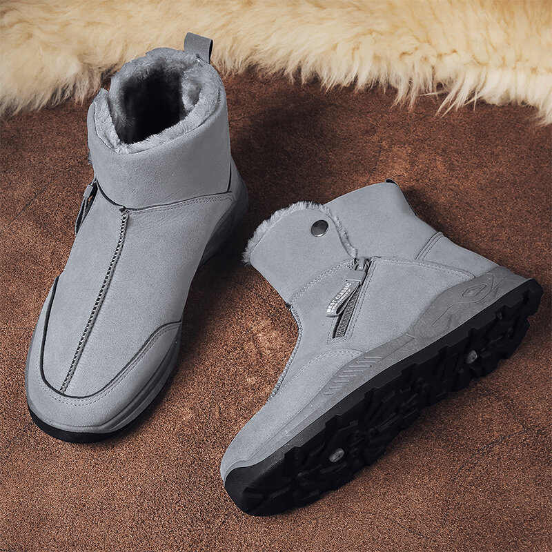 
	Men Brief Warm Lining Side Zip Non-slip Pure Color Suede Casual Boots