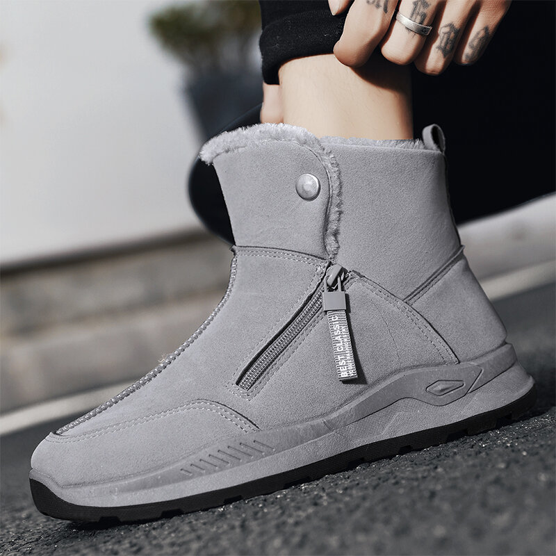 
	Men Brief Warm Lining Side Zip Non-slip Pure Color Suede Casual Boots