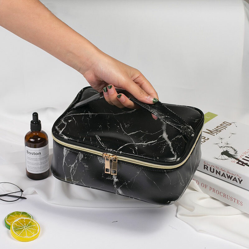 
	Portable Comestic Bag Marble Makeup Organizer Case Storage Bag Travel Bag Black White Two Size