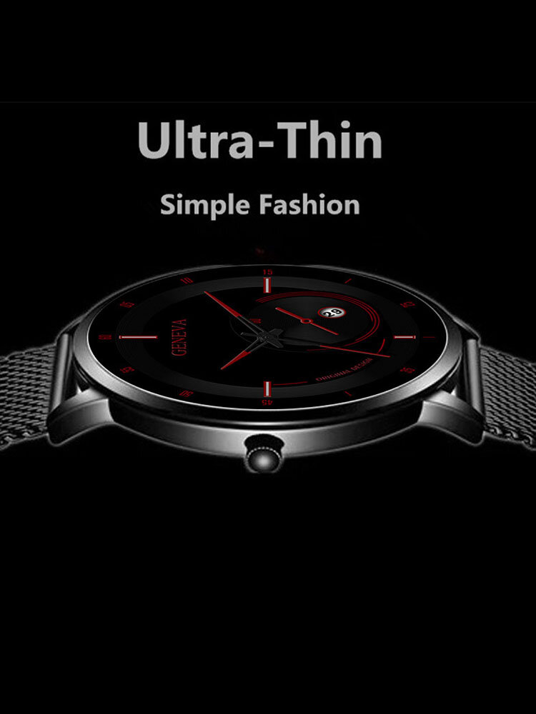 
	Alloy Steel Business Casual Mesh Belt Calendar Mens Quartz Watch