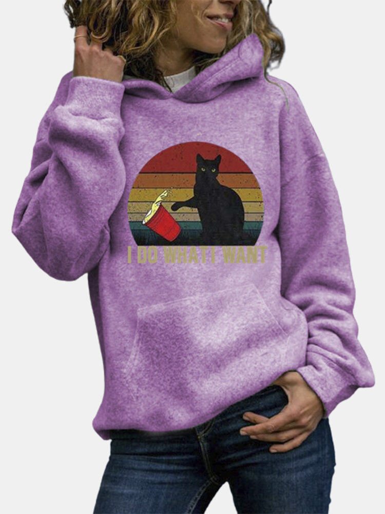 
	Black Cat Print Long Sleeves Casual Hoodies for Women