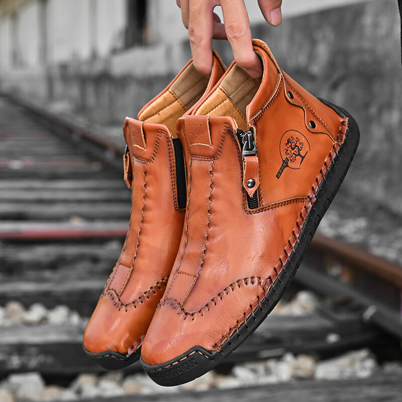 
	Men Stylish Side Zipper Microfiber Leather Soft Ankle Boots