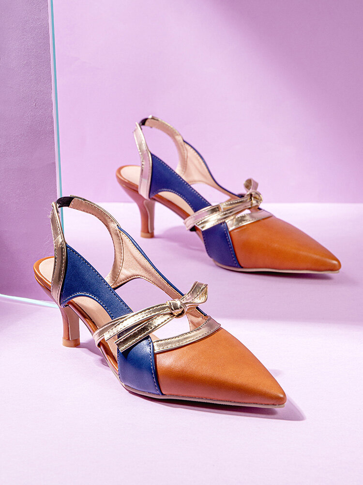 
	Womens Fashion Pointed Toe Side Cut-out Colorblock Mary Jane Heels