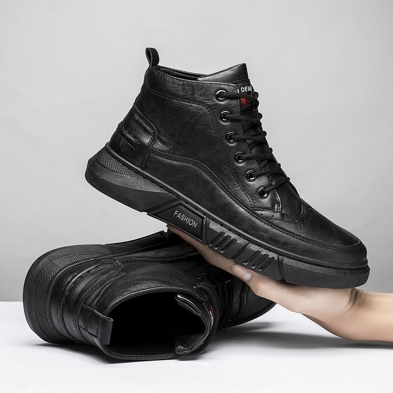 
	Men Brogue Black Lace Up High Top Ankle Casual Boots