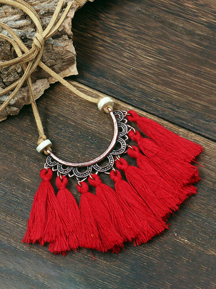 
	Bohemian Cotton Thread Tassel Long Necklace