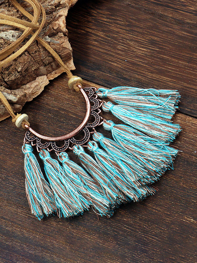 
	Bohemian Cotton Thread Tassel Long Necklace