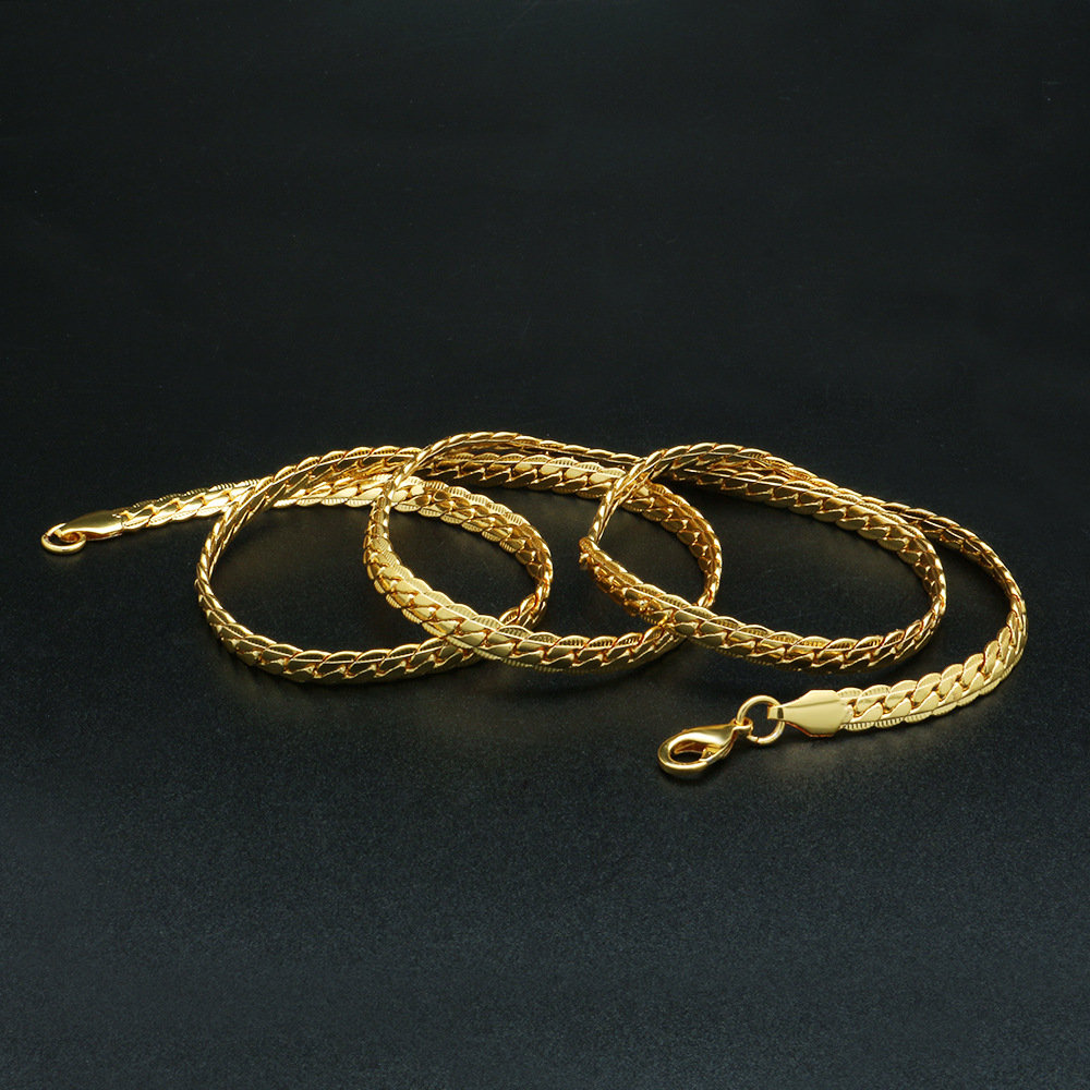 
	Trendy Metal Chain Necklace Snake Chain Twisted Chain Geometric Hollow Long Necklace