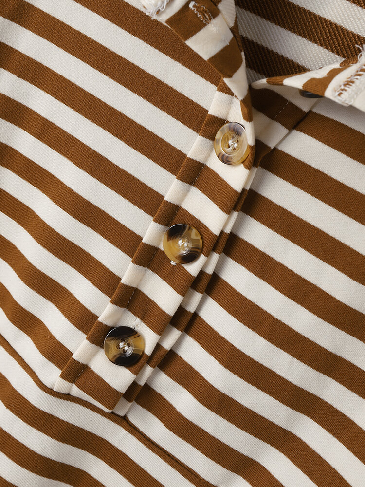 
	Striped Print Button Hooded Casual Hoodies for Women