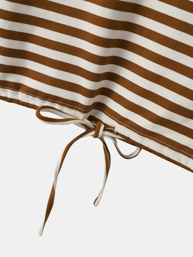 
	Striped Print Button Hooded Casual Hoodies for Women