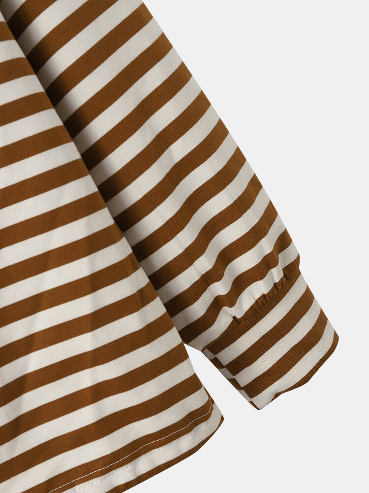 
	Striped Print Button Hooded Casual Hoodies for Women