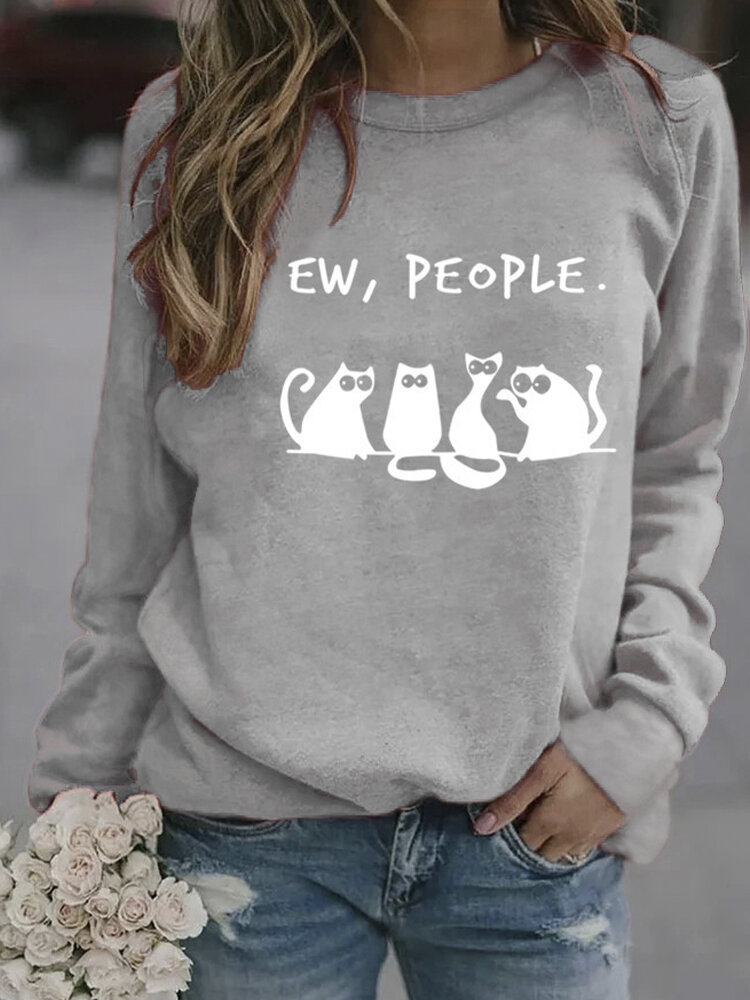 
	Black Cat Print Long Sleeves O-neck Casual Sweatshirt For Women