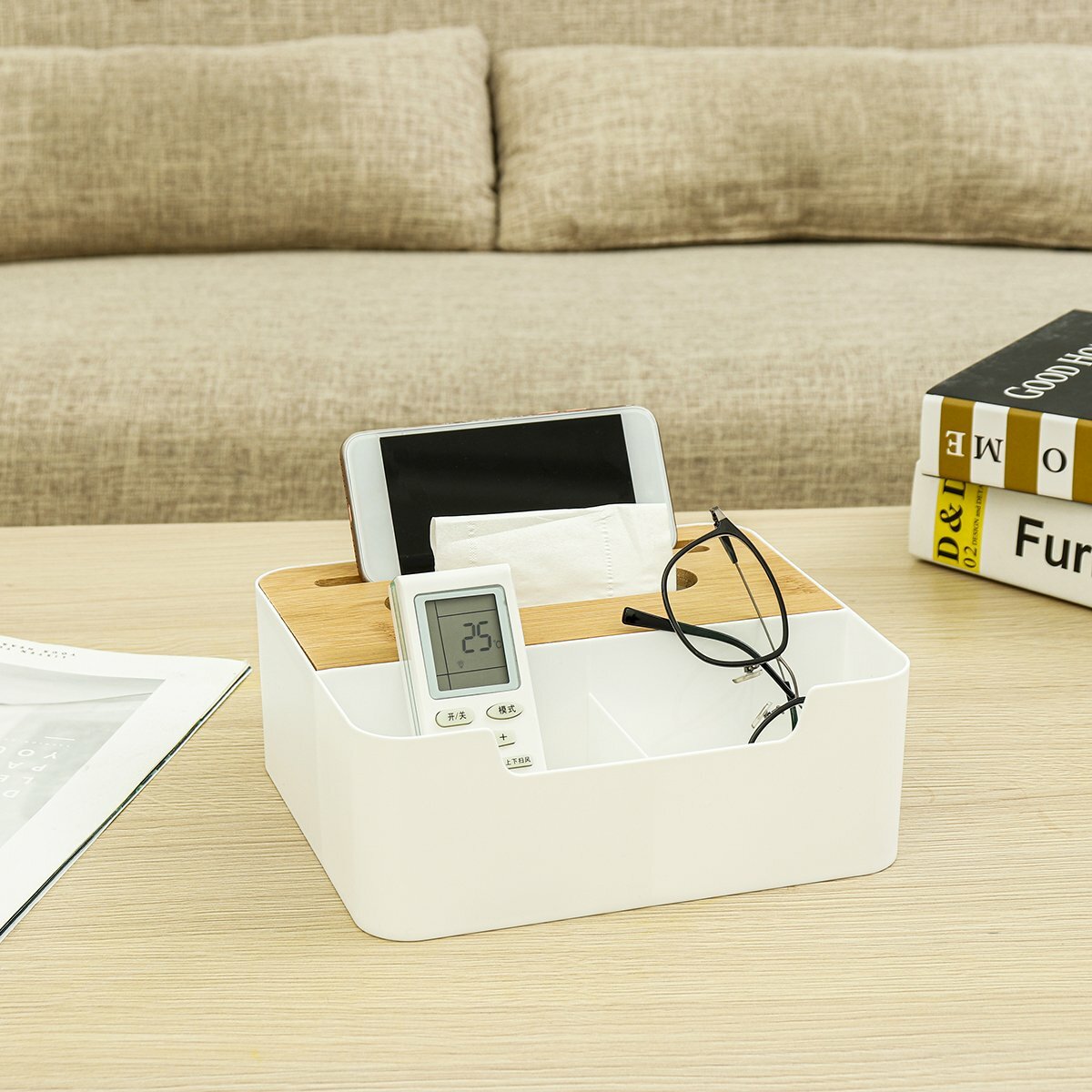 
	Multifunction Pen Pencil Remote Control Wooden Napkin Tissue Box Cover Holder Desk Storage Box Container for Home and Office Use