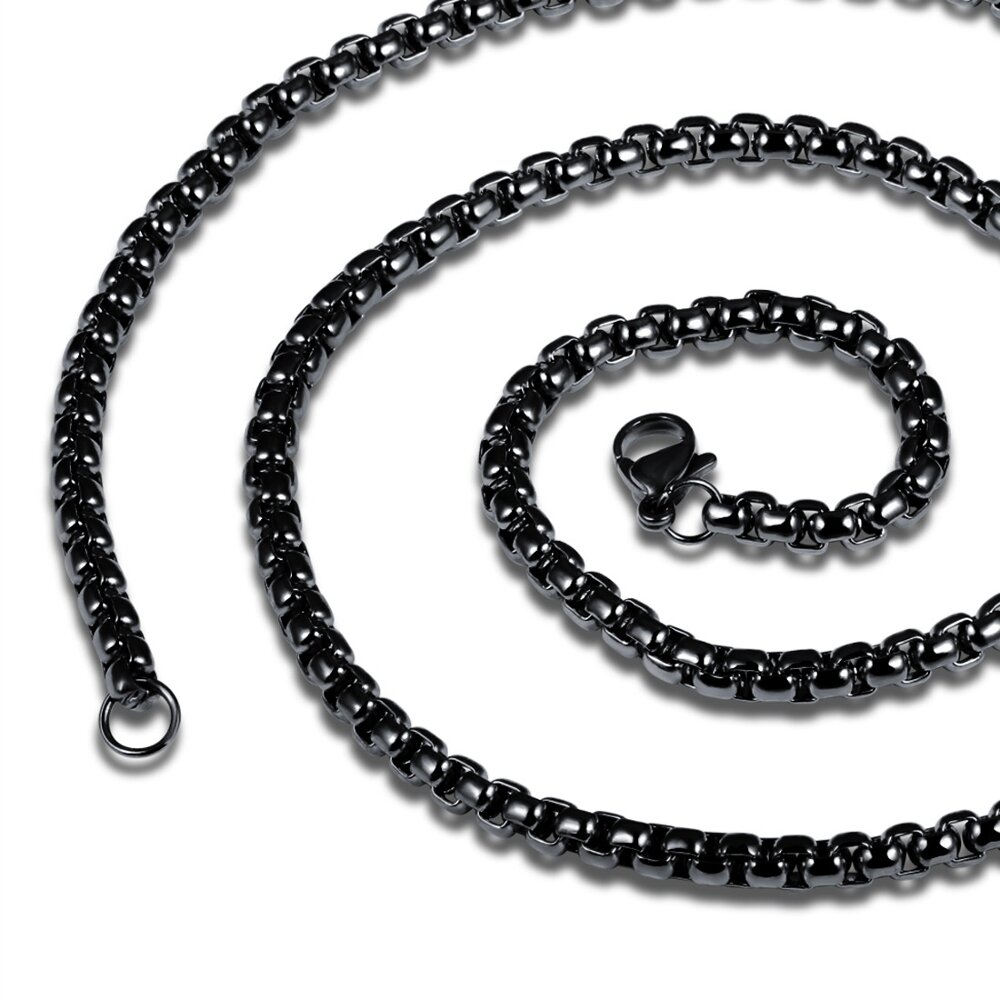 
	3mm Vintage Men&rsquo;s Necklace Square Chain Necklaces Polished Stainless Steel Single Chain
