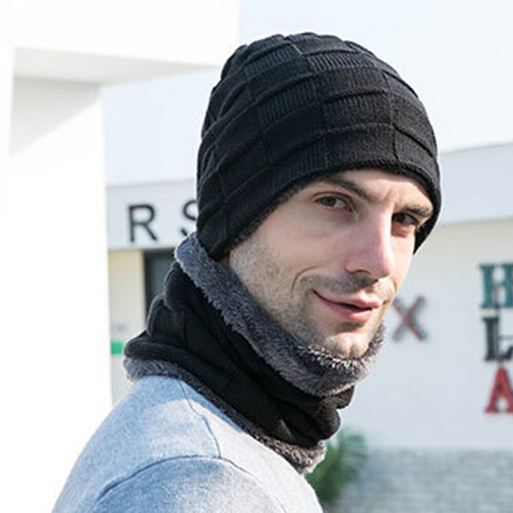 
	Men 2/3PCS Plus Velvet Keep Warm Winter Neck Protection Headgear Scarf Full-finger Gloves Knitted Hat Beanie