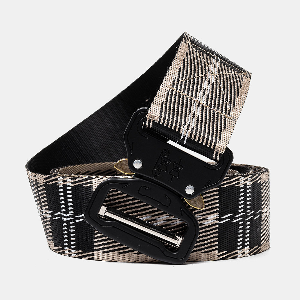 
	160CM Men&rsquo;s Plaid Stripe Nylon Military Tactical Waist Belt Sport Pants Buckle With Plate Bucklet