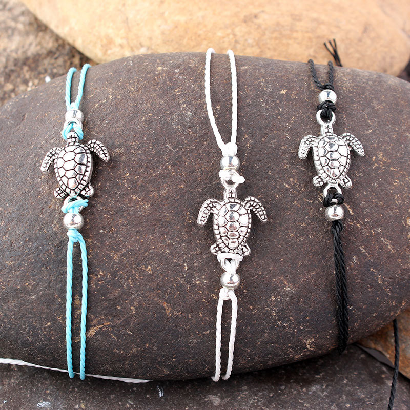 
	Bohemian Turtle Anklets Adjustable Wax Rope Black Blue White Ankle Bracelet Ankle Ring Foot Jewelry
