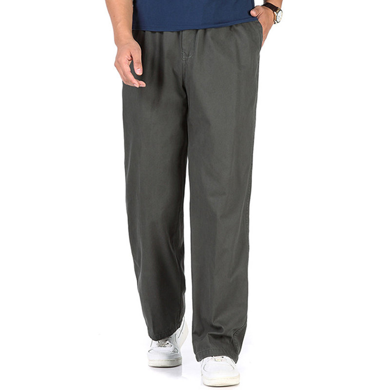 
	Mens Loose Breathable Elastic Waist Design Straight Solid Color Casual Pants