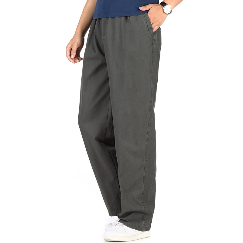 
	Mens Loose Breathable Elastic Waist Design Straight Solid Color Casual Pants