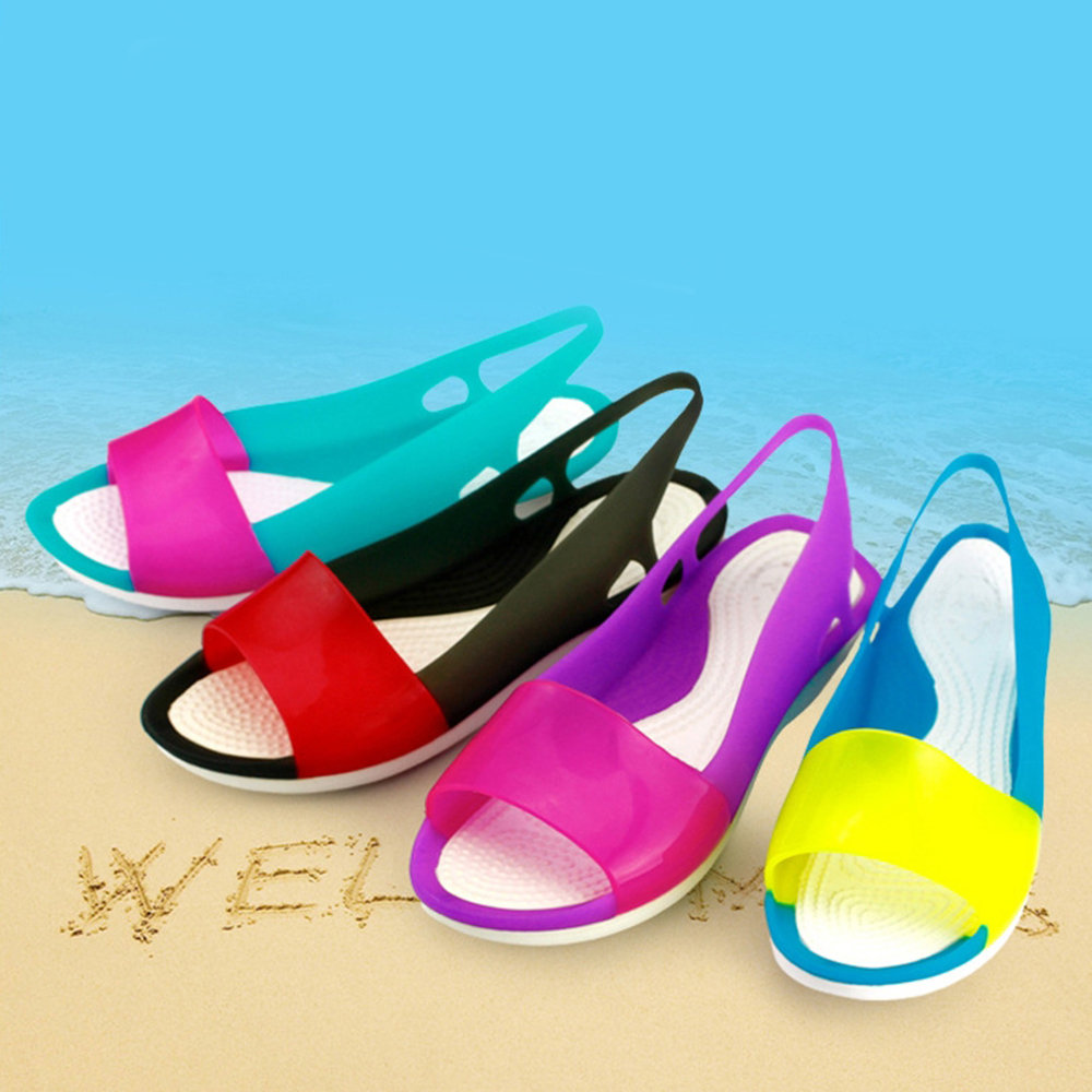 
	Mixed Candy Color Peep Toe Slingback Jelly Sandals